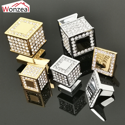 Gold Drawer Cabinet Pulls Crystal Silver Diamond  Furniture Knobs Dresser Handle Kitchen Pulls Hole CC 96mm/64mm Single Knob ► Photo 1/6