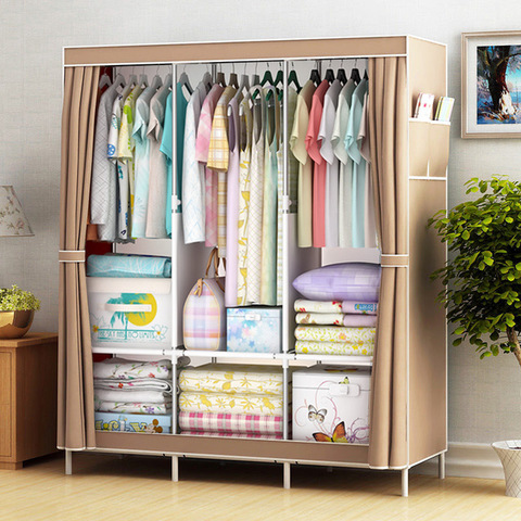 Simple cloth wardrobe steel tube assembly closet bedroom single folding storage wardrobe dormitory hanging storage cabinet ► Photo 1/6