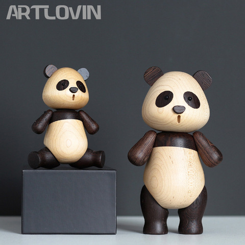 Luxury Wooden Panda Figurines Quality Original Animal Miniature Wood Sculpture Decorative Living Room Ornament Birthday Gift New ► Photo 1/6