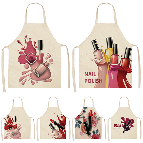 Nail Polish Lipstick Kitchen Aprons For Women Cotton Linen Bibs Household Cleaning Pinafore Home Cooking Apron 53*65cm WQL0179 ► Photo 1/6