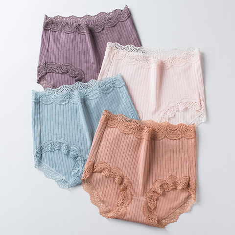 New Women's Cotton Underwear High Waist Sexy Lace Panties Seamless Solid Color Briefs Plus Size Women's Shorts  Female Lingerie ► Photo 1/6