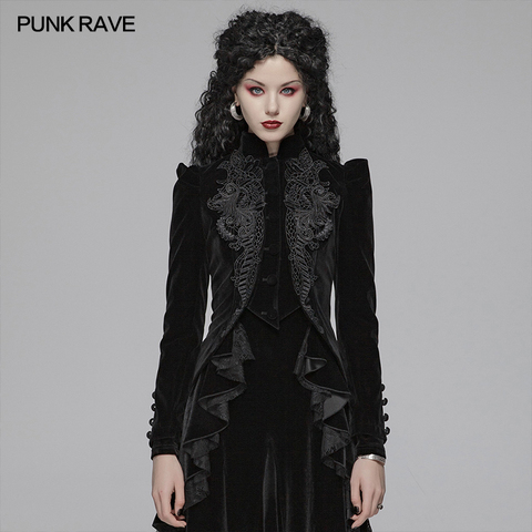 PUNK RAVE Women's Gothic Lolita Puff Long Sleeved Black Short Coat Party Club Halloween Jacket with Exquisite Lace Decoration ► Photo 1/6
