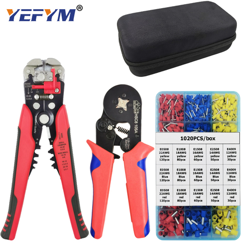 Crimp tool set HSC8 6-6/6-4 pliers for tube terminal 1020pcs/box multifunctional stripping cutting wire pliers black tool kit ► Photo 1/6