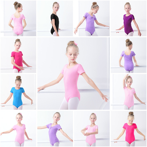 Girls Cotton Ballet Leotards Short Sleeve Black Ballet Clothes Dancewear Kids Spandex Gymnastics Leotards ► Photo 1/6
