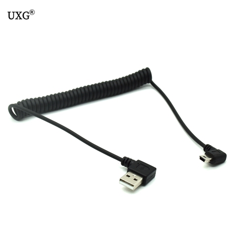 New mini usb male 90 degree right angled to usb male right angled spring Retractable cable sync data charge 1m ► Photo 1/5