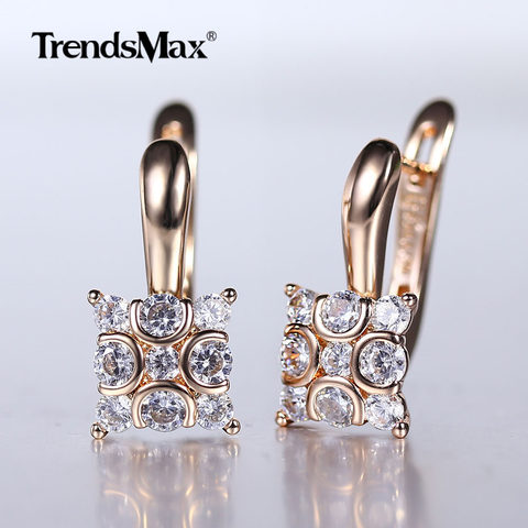 Square Full White Clear Cubic Zircon Drop Earrings for Women 585 Rose Gold Stud Earrings Elegant Luxury Jewelry GE287 ► Photo 1/5