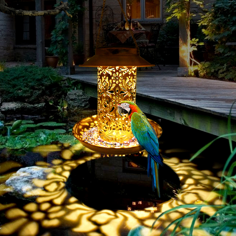 Solar Energy Bird Feeder Waterproof Solar Light Wild Hanging Bronze Metal Tray Solar Lantern for Outdoors Garden Tree Decoration ► Photo 1/6