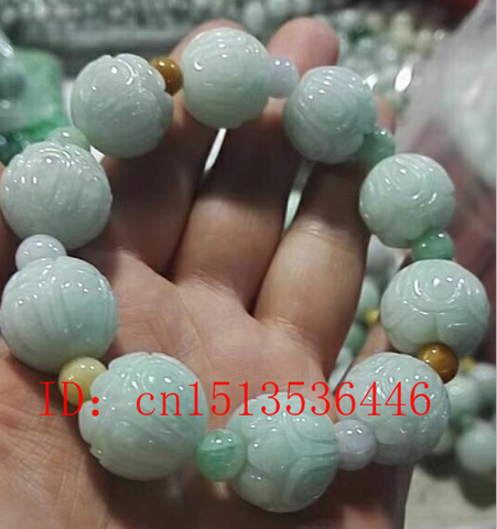 Natural jade Emerald 18mm Lotus Beads Bracelet Adjustable Bangle Charm Jewellery Fashion Accessories Hand-Carved Man Luck Amulet ► Photo 1/4