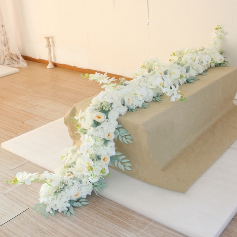 1M Orchid Hydrangea Table Flower Runner Banquet Artificial Flower Row Party Event Wedding Decoration Flower Row Party Decoration ► Photo 1/6