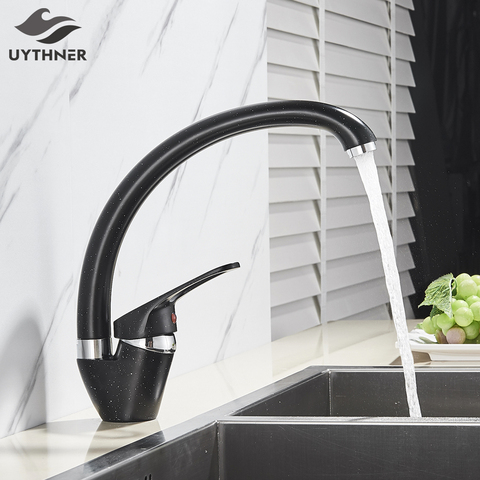 Uythner Brass Black Kitchen Sink Faucet Hot And Cold Water Mixer Faucets Single Handle Swivel Spout Kitchen Water Sink Mixer Tap ► Photo 1/6