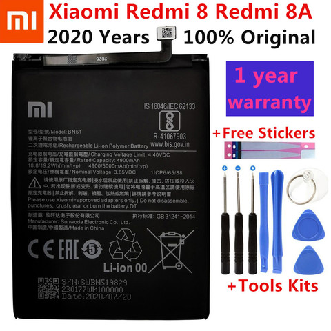 100% New XiaoMi Original Replacement Battery 5000mAh BN51 For Xiaomi Redmi 8 Redmi 8A Redmi8  Authentic Phone Battery +Tools ► Photo 1/6