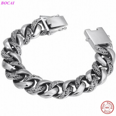 BOCAI S925 Sterling Silver bracelet  Fashion hegemony Exaggeration Men's Bracelet Individual Thai Silver Rough Bracelet for men ► Photo 1/6