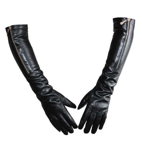 Bickmods Ladies Black Long Sheepskin Genuine Leather Zipper Style Soft Fashion Gloves Keep Warm In Autumn And Winter ► Photo 1/6