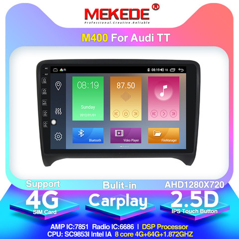 DSP IPS 4G 64G Android 10 2 DIN Car DVD GPS For Audi TT MK2 8J 2006 2007 2008 2009 2010 2011 2012 multimedia player radio 4G lte ► Photo 1/6