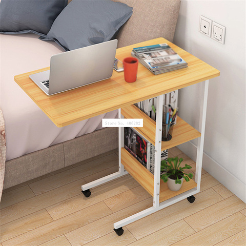 Pressboard Steel Frame Side Table Simple Lazy Movable Notebook Computer Table Small 2-Layer Mobile Laptop Desk With Pulley ► Photo 1/4