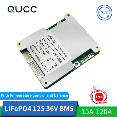 Qucc 12S 36V 15A 20A 30A 40A 50A 60A 80A 100A 120A Lifepo4 BMS 18650 32700 3.2V Lithium Battery Protection Board with Balance ► Photo 1/6