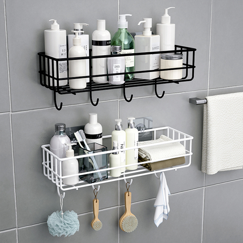 Nail Free Metal Bathroom Floating Shelf Shampoo Paper Holder Hair Dryer Stand WC Accessories Shower Hook Basket Spices Organizer ► Photo 1/6