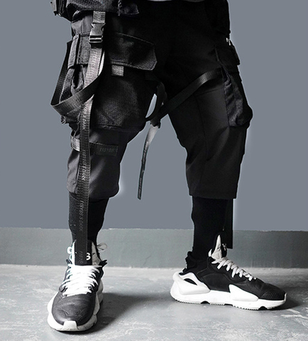 2022 Techwear Style Multi Pockets Cargo Pants Man Vintage Punk Hip Hop  Pants Ribbon Casual Joggers Streetwear