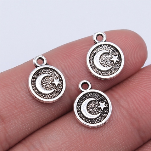 WYSIWYG 20pcs 10x12mm Antique Silver Color Moon Stars Charms Pendant For Jewelry Making DIY Jewelry Findings ► Photo 1/2