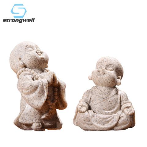 Strongwell Cute Little Monk Statue Sandstone Adorable  Chinese Buddha Statuettes Lovely Figurine for Home Decor Creative Gift ► Photo 1/6