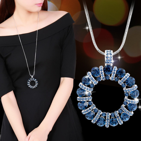 Fashion Crystal Round Circle Pendant Long Necklace For Women 2022 New Trendy Jewelry Sweater Necklaces ► Photo 1/6