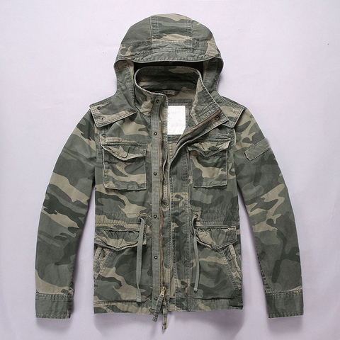 Men's Casual Cargo Jackets with Multi Pockets Military Style Tactical Outerwear with Removable Hood Camo Clothing ► Photo 1/6