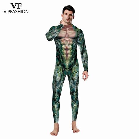 VIP FASHION Adult Sexy Men Halloween Costumes Snake 3D Printing Animal Party Zentai Catsuit Muscle Cosplay Bodysuit Jumpsuit ► Photo 1/6