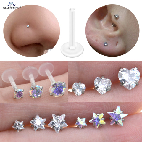 1pc 16G 3/4/5mm Star Heart Round Crystal Ear Piercing Nariz Labret Piercing Lip Nose Stud Earring Falso Tragus Piercing Oreja ► Photo 1/6