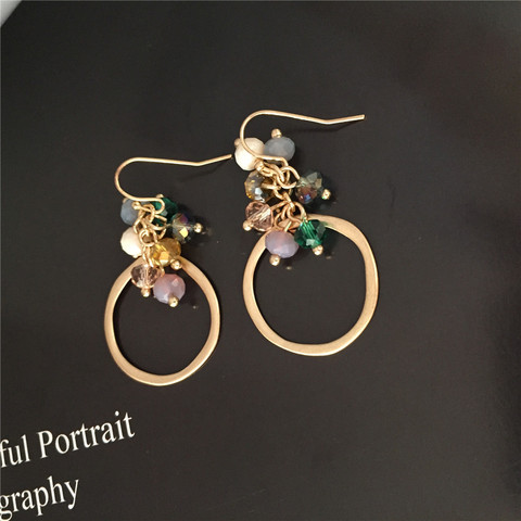 New Fashion Vintage Antique Gold Circle Drop Earrings for Women Colorful Bead Hang on Fish Hook Earrings ► Photo 1/6