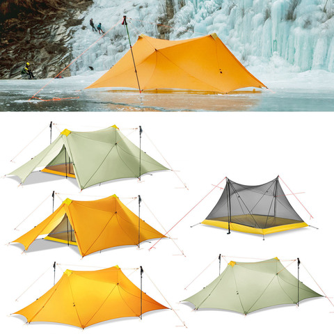 Ultralight 1880g Outdoor Camping Tent Kit 4 Person Nylon Silicone Coated Rodless Large Flysheet& 3 Season Summer Mesh Inner Tent ► Photo 1/6