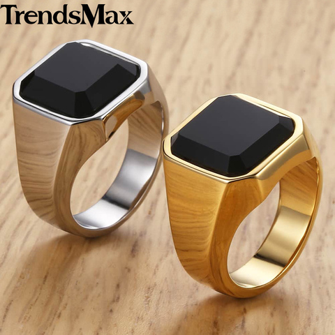 Men's Ring Rock Punk Smooth 316L Stainless Steel Black CZ Gold Silver Color Hip Hop Rings For Men Party Jewelry Wholesale KHRM63 ► Photo 1/6