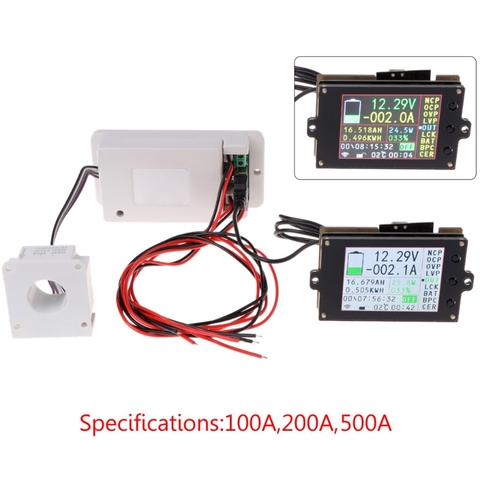 DC 500V 100A 200A 500A Wireless Voltmeter Ammeter Coulometer Battery Power Meter 2.4'' TFT LCD Display Voltage Current Meter ► Photo 1/6