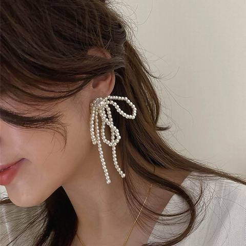 Korean Pearl Knot Big Earrings 2022 New Jewelry Statement Drop Dangle Earrings Long Design ► Photo 1/6
