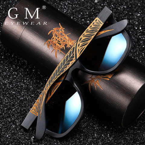 GM Handmade Black Bamboo Wooden Frame Sunglasses For Women Men Polarized Vintage Bamboo wooden sun glasses ► Photo 1/6