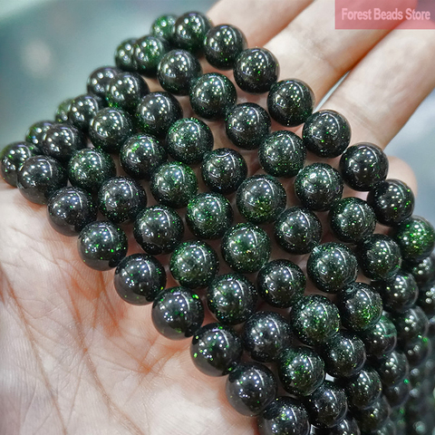 Natural Stone Dark Green SandStone Loose Round Beads 15