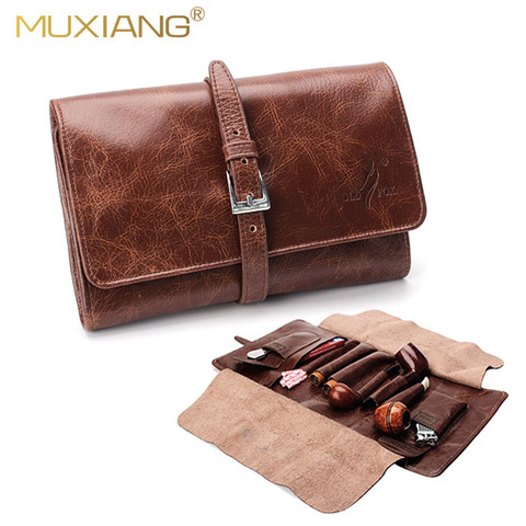 OLDFOX Leather Smoking Tobacco Pipe Pouch Bag Organize Case Pipe Accessories Tool Holder Pocket for 2 Pipe & 2 Cigar fc0008 ► Photo 1/6