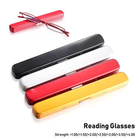 Unisex Mini Portable Readers Eyeglasses Slim Anti-blue Light Metal Frame Reading Glasses with Pen Clip Case Strength1.0~4.0 ► Photo 1/6