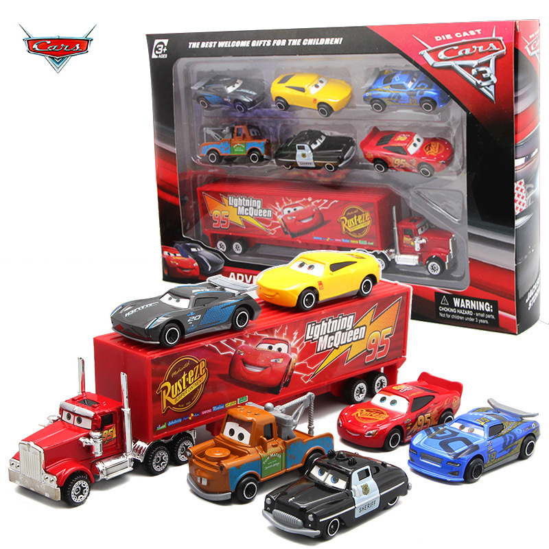 7 Pcs/set Disney Pixar Cars 2 3 DINOCO Dinosaur Car Toy Discoloration Lightning  McQueen King Diecasts Model Kid Educational Toys