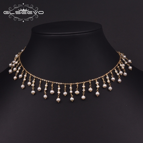 GLSEEVO Natural Fresh Water Pearl Choker Necklace For Women Original Design Handmade Tassel Necklace Luxury Fine Jewelry GN0224 ► Photo 1/4