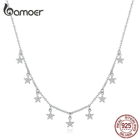 bamoer Stars Metal Choker Necklaces for Women Short Chain Necklaces Wedding Engagement 925 Sterling Silver Jewelry BSN116 ► Photo 1/6