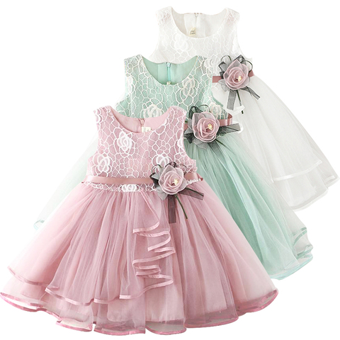Lace Appliques Flower Dress Kids Girls Clothing Toddler Grils Birthday Party Girls Dress 2-6 Years Children Casual Clothes ► Photo 1/6