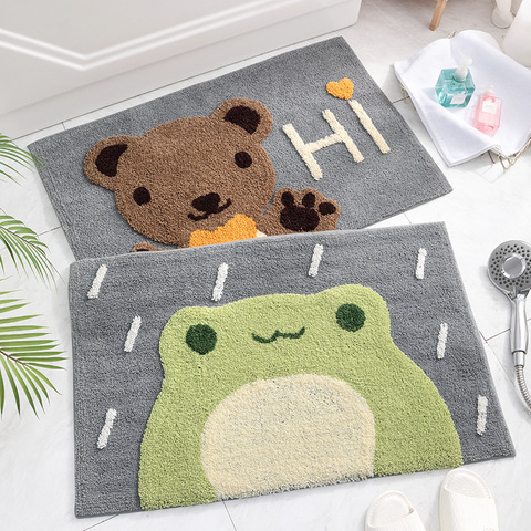 Cute bear and young frog Door mat Green brown Cartoon carpet soft mats home bathroom Balcony doorway mat absorbent Non-slip gift ► Photo 1/6