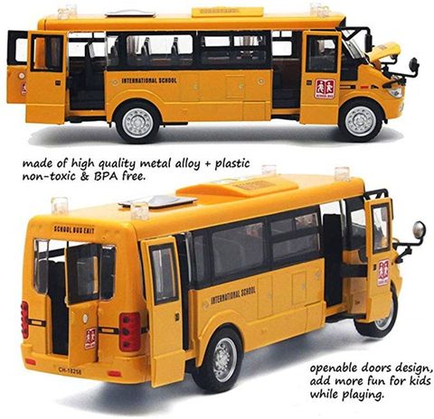 School Bus Toy Die Cast Vehicles Yellow Large Alloy Pull Back 9'' Play Bus with Q6PD ► Photo 1/6