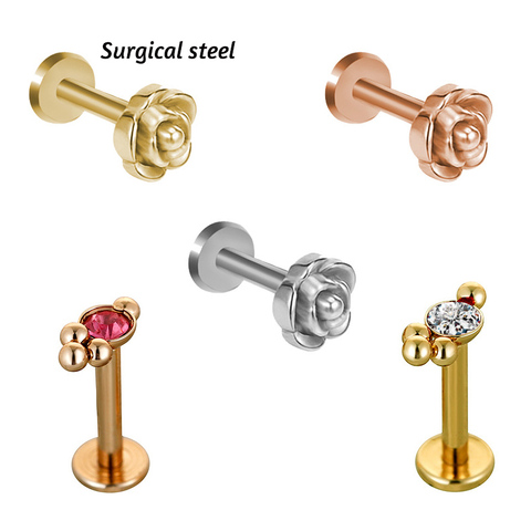2Pcs Surgical steel 16G Cartilage Tragus Helix Daith Ear Piercing Earring women Cluster Flower Internally Thread Labret Lip Ring ► Photo 1/6