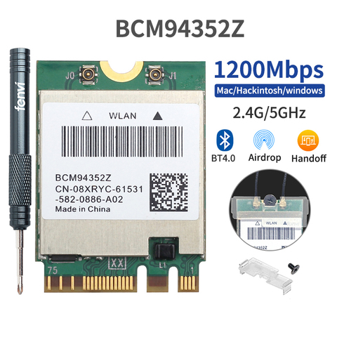 1200Mbps Dual Band BCM94352Z NGFF M.2 Wireless MacOS Hackintosh Wifi Card Bluetooth 4.0 802.11ac Adapter Airdrop Handoff DW1560 ► Photo 1/6