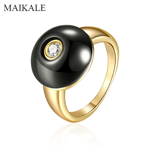 MAIKALE Romantic Black/White Ceramic Rings for Women Jewelry Girls Gold Wedding Band Ring Engagement Anniversary Gifts ► Photo 1/6