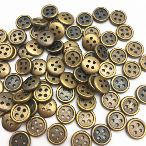 100pcs 10mm Metallic Gold/Brass Round 4 Holes Shirt Buttons For Clothing Scrapbooking Sewing Plastic Accessories Embellishments ► Photo 1/2