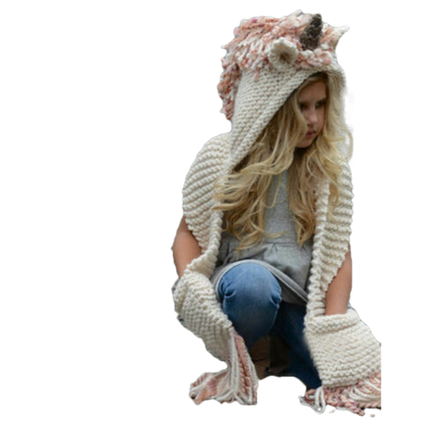 Adult Children Unicorn Hat With Scarf Autumn winter Warm Hooded Knitted Wool Shawl Cap Beanie Casual ladies thick warm scarf ► Photo 1/6