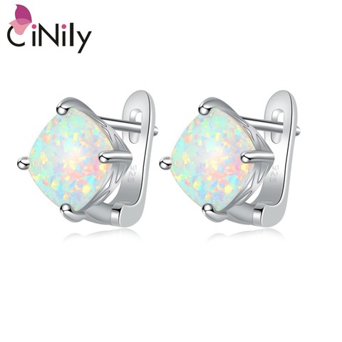 CiNily Minimalist White Fire Opal Stud Earrings Silver Plated Large Square Stone Earring Easy Chic Summer OL Jewelry Girl Woman ► Photo 1/6