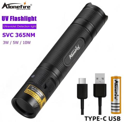AloneFire SV005 UV Flashlight 365nm Ultra Violets Ultraviolet Invisible USB Torch Black Light Pet Urine Stains Detector Scorpion ► Photo 1/6